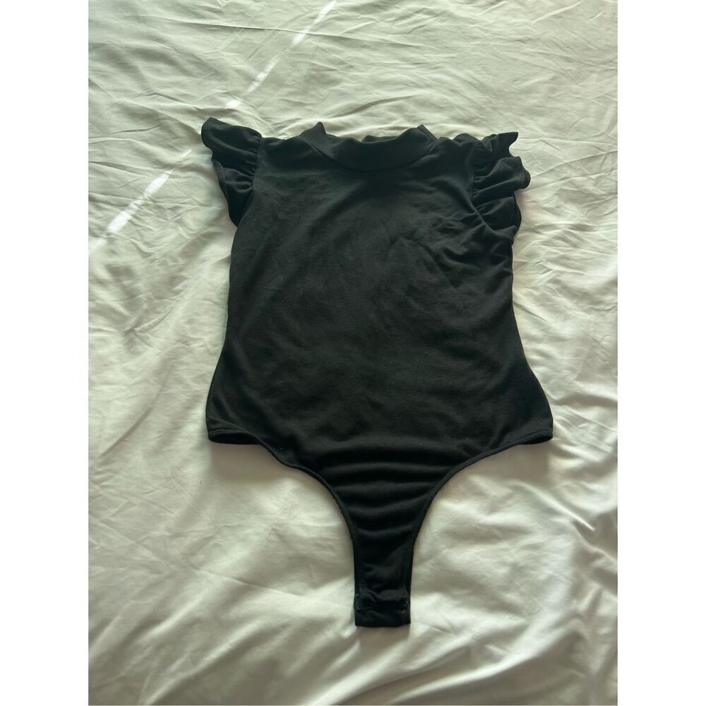 Mikey & Joey Black Ruffle Sleeve Bodysuit Woman’s Size Large